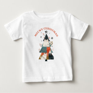 Camiseta Para Bebê Gatos De Aquarelas Árvore Xmas Fúria Feliz Natal