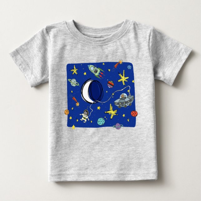 Camiseta Para Bebê Gatos De Cartoon Bonitos No Espaço (Frente)