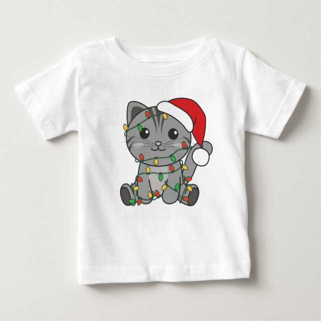 Camiseta Para Bebê Gatos De Inverno De Natal (Frente)