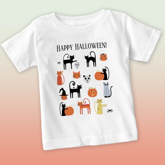 Camiseta Para Bebê Gatos do Dia das Bruxas Cute Spooky (Fun Happy Halloween cat t-shirt)
