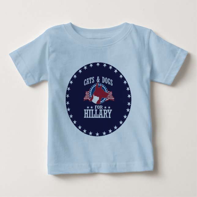 CAMISETA PARA BEBÊ GATOS E CÃES PARA HILLARY (Frente)
