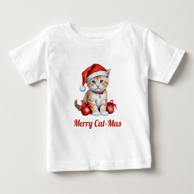Camiseta Para Bebê Gatos Festivos nas Festas de Natal - Férias Vibe (Frente)