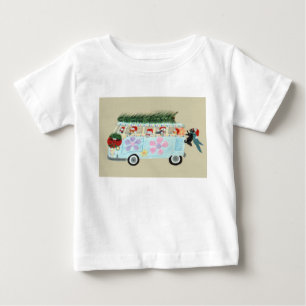 Camiseta Para Bebê Gatos Loucos na sua Van de Natal Hippie