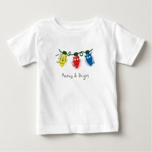 Camiseta Para Bebê Gatos Luzes de Natal Engraçadas, Meowy e Bright