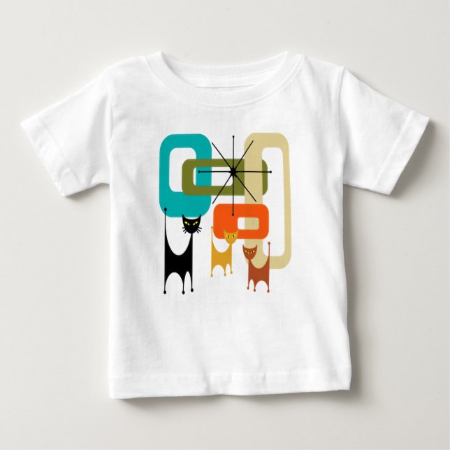 Camiseta Para Bebê Gatos Modernos do século médio (Frente)