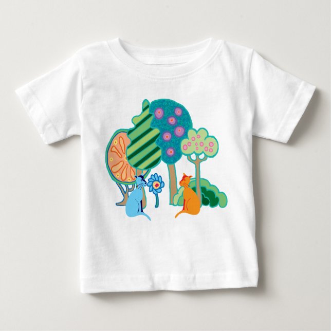 Camiseta Para Bebê Gatos no jardim (Frente)