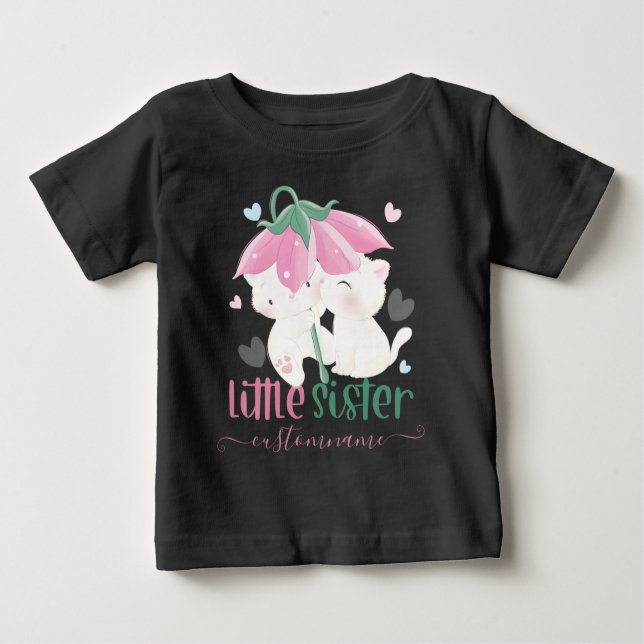 Camiseta Para Bebê Gatos Sob A Pequena Irmã Personalizada De Guarda-C (Frente)