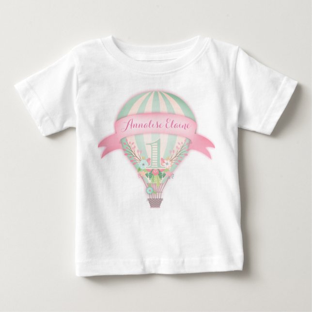 Camiseta Para Bebê GC Hot Air Balloon Primeiro Aniversário Teto (Frente)