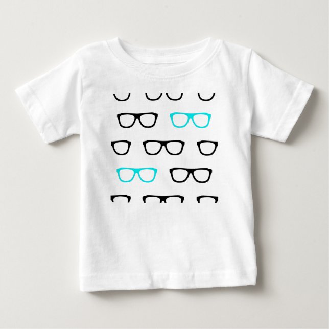 Camiseta Para Bebê geek azul de óculos geeks (Frente)