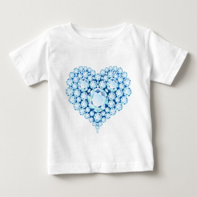 Camiseta Para Bebê Gemas de Coração Azul Sapphire (Frente)