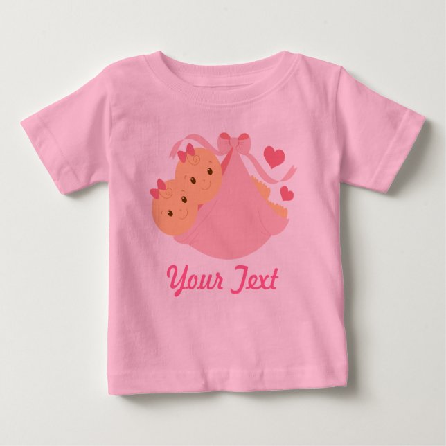Camiseta Para Bebê Gêmeas Personalizadas Rosa (Frente)