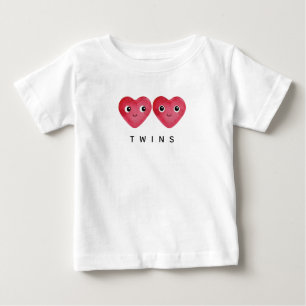 Camiseta Para Bebê Gêmeos Bebês Dois Corações Vermelhos Sorriso Aquar