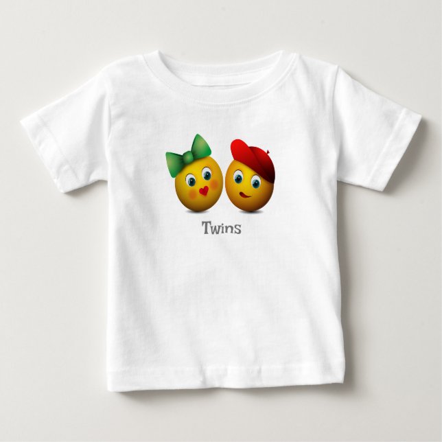 Camiseta Para Bebê Gêmeos Corações de Amor de Emoji (Frente)