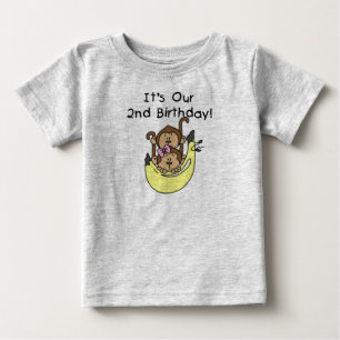 Camiseta Para Bebê Gêmeos, Macaco, segundo aniversário