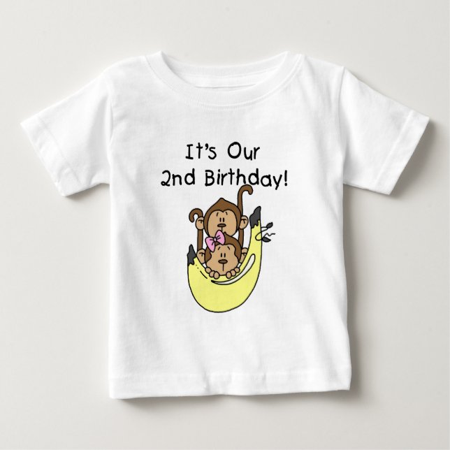 Camiseta Para Bebê Gêmeos, Macaco, segundo aniversário (Frente)