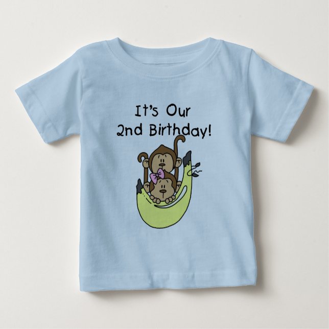 Camiseta Para Bebê Gêmeos, Macaco, segundo aniversário (Frente)