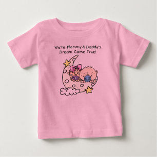 Camiseta Para Bebê Gêmeos Mamãe e Pai Sonho T-shirt