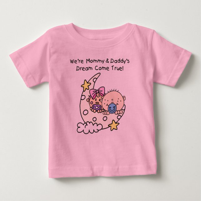 Camiseta Para Bebê Gêmeos Mamãe e Pai Sonho T-shirt (Frente)