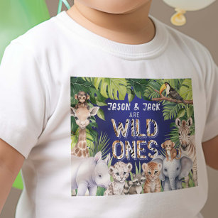 Camiseta Para Bebê Gêmeos Marinho Azul, Selvagem Um Safari, Selva Men