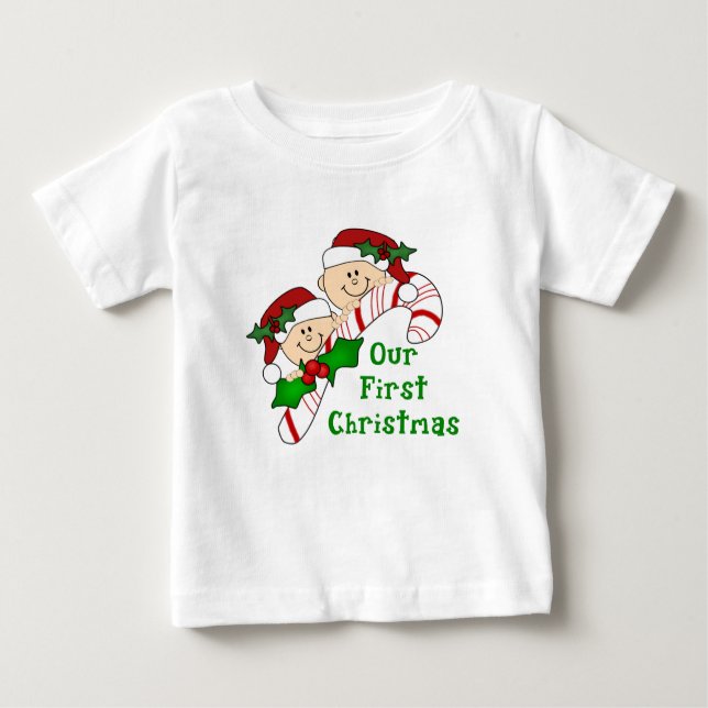 Camiseta Para Bebê Gêmeos - Primeira Canela de Doces de Natal (Frente)