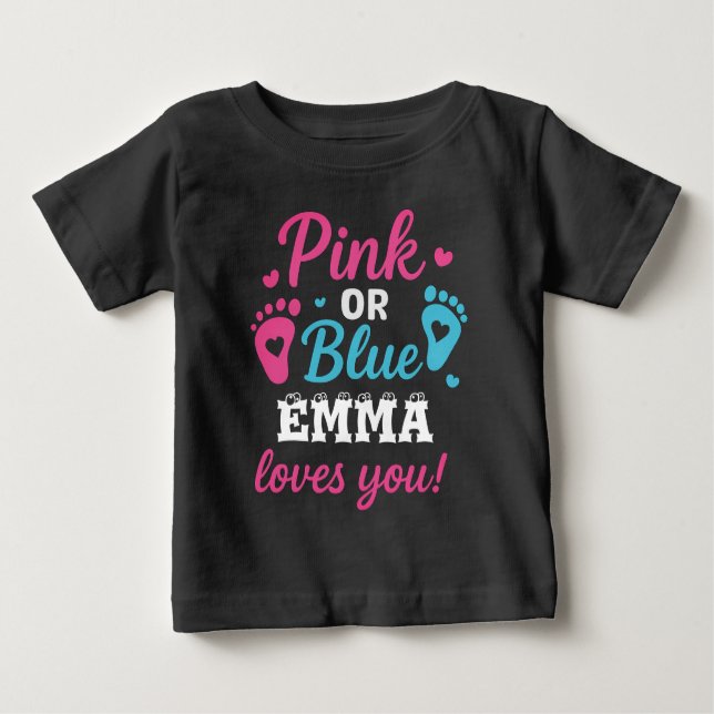 Camiseta Para Bebê Gênero Personalizado Revelar Rosa ou Azul Bebê (Frente)