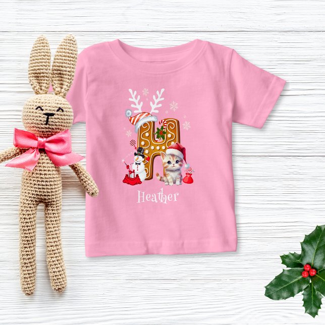 Camiseta Para Bebê Gengibre de Natal da Família Bonita Alphabet H Gir (Criador carregado)