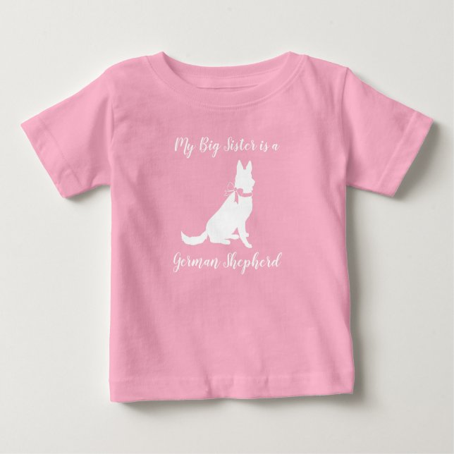 Camiseta Para Bebê German shepherd Cachorro Chá de fraldas Rosa (Frente)