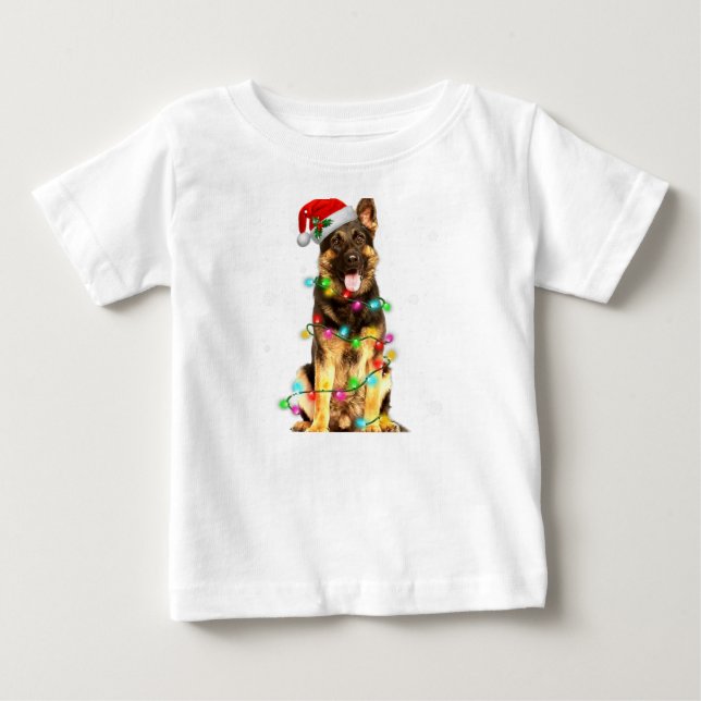 Camiseta Para Bebê German shepherd Cão Árvore Natal Doce Xmas Do (Frente)