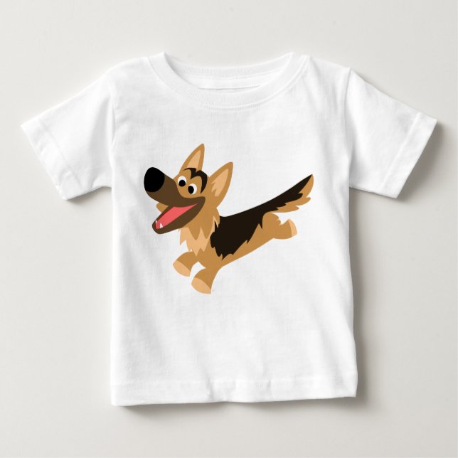 Camiseta Para Bebê German shepherd de Cartoon Feliz e Bonito T-Shirt (Frente)
