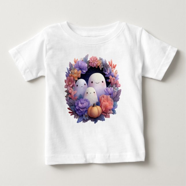 Camiseta Para Bebê Ghost Family Halloween Wreath (Frente)