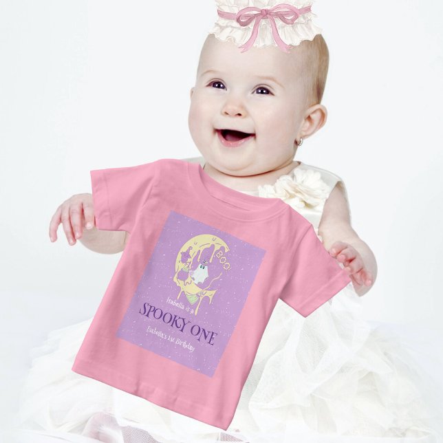 Camiseta Para Bebê Ghost Moon Spooky Um primeiro aniversario de Hallo (Criador carregado)