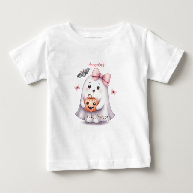 Camiseta Para Bebê Ghost Pumpkin Bat Halloween (Frente)