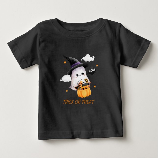 Camiseta Para Bebê Ghost Trick ou Treat Kids's Halloween (Frente)