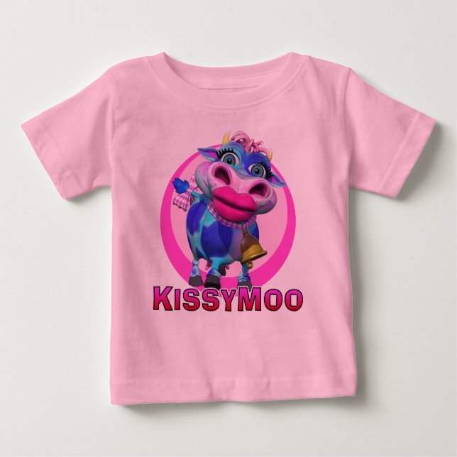 Camiseta Para Bebê GiggleBellies Kissy Moo a vaca (Frente)
