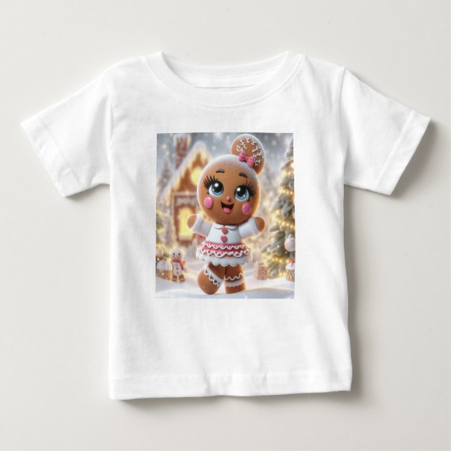 Camiseta Para Bebê Gingerbread Snowflake Sparkle (Frente)