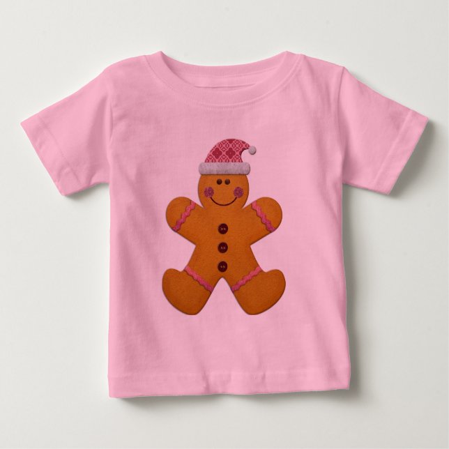Camiseta Para Bebê Gingerpão festivo bonito de rosa (Frente)
