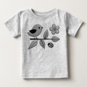 Camiseta Para Bebê Gingham Bird e Ladybug Garden Art