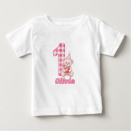 Camiseta Para Bebê Gingham Giggles & Ursinho Cuddles!
