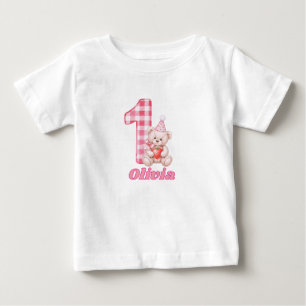 Camiseta Para Bebê Gingham Giggles & Ursinho Cuddles!