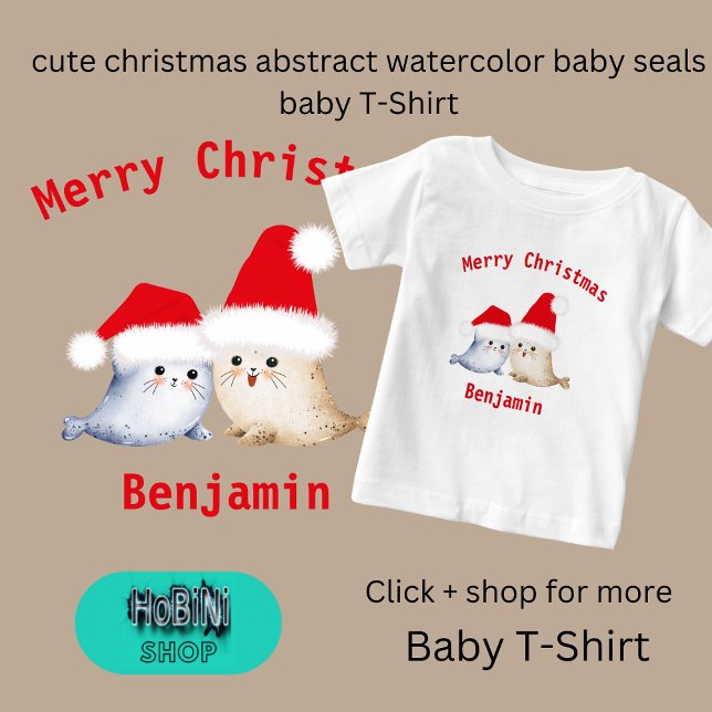 Camiseta Para Bebê gira de bebê abstrato d aquarela de natal (cute christmas abstract watercolor baby seals baby T-Shirt)