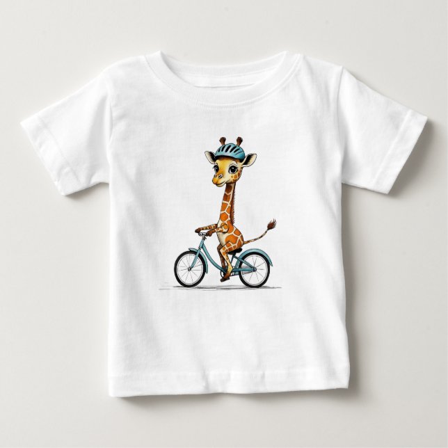 Camiseta Para Bebê Girafa Andando Bicicleta - Arte Lápis Desenhada à  (Frente)