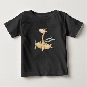 Camiseta Para Bebê Girafa Aquarela Piloto