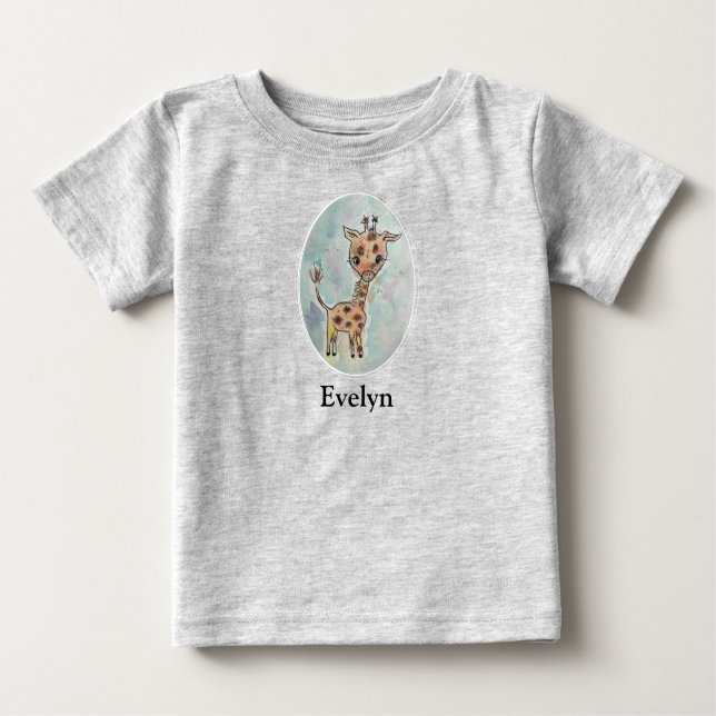 Camiseta Para Bebê Girafa Aquarela Pintada à Mão Personalizada (Frente)