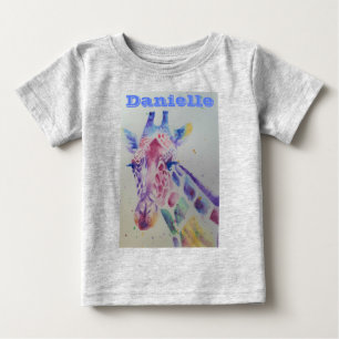 Camiseta Para Bebê Girafa cinzas De Cores De Água Whimsical Babás T