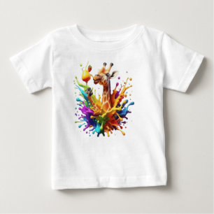 Camiseta Para Bebê girafa colorida
