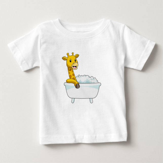 Camiseta Para Bebê Girafa com Banheira com Espuma (Frente)