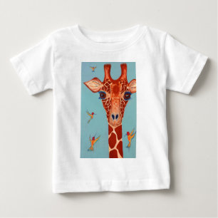Camiseta Para Bebê Girafa com beija-flores