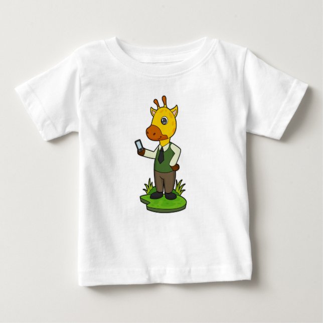 Camiseta Para Bebê Girafa com celular (Frente)