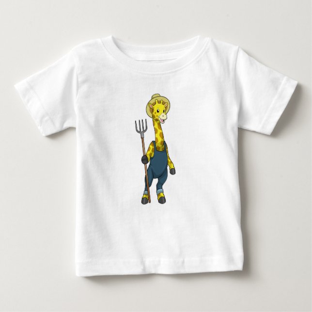 Camiseta Para Bebê Girafa como agricultor com Pitchfork (Frente)