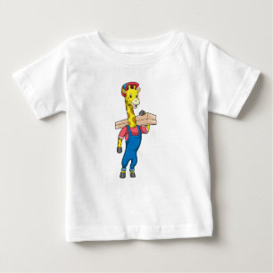 Camiseta Para Bebê Girafa como carpinteiro com madeira